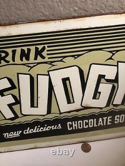 RARE Vintage FUDGY Chocolate Soda Pop 16.5 Metal Gas Station Advertising Sign