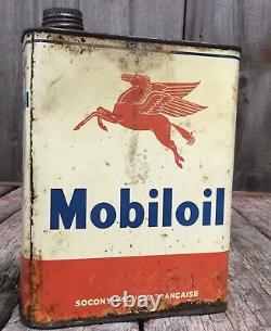 RARE Vintage French MOBILOIL Artic Motor Oil Can Gas Service Station Advertising