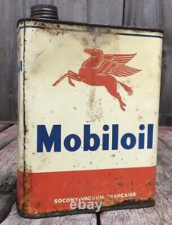 RARE Vintage French MOBILOIL Artic Motor Oil Can Gas Service Station Advertising