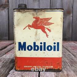 RARE Vintage French MOBILOIL Artic Motor Oil Can Gas Service Station Advertising