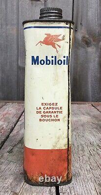RARE Vintage French MOBILOIL Artic Motor Oil Can Gas Service Station Advertising