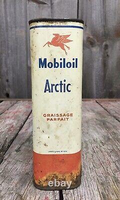 RARE Vintage French MOBILOIL Artic Motor Oil Can Gas Service Station Advertising