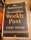 RARE Vintage Large 76x51cm 5kg Enamel Birmingham Weekly Post Advertising Sign