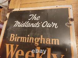 RARE Vintage Large 76x51cm 5kg Enamel Birmingham Weekly Post Advertising Sign