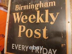 RARE Vintage Large 76x51cm 5kg Enamel Birmingham Weekly Post Advertising Sign