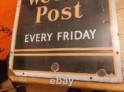 RARE Vintage Large 76x51cm 5kg Enamel Birmingham Weekly Post Advertising Sign