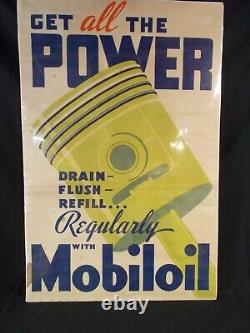 RARE Vintage MOBIL Gasoline Service Station Advertising Poster Sign, ca 40s-50s
