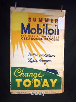 RARE Vintage MOBIL Gasoline Service Station Summer Advertising Poster Sign, c30s