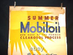 RARE Vintage MOBIL Gasoline Service Station Summer Advertising Poster Sign, c30s