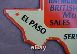 RARE Vintage Motorcycle Dealer Porcelain Sign Rathbun El Paso TEXAS State Shape