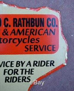 RARE Vintage Motorcycle Dealer Porcelain Sign Rathbun El Paso TEXAS State Shape