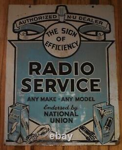 RARE Vintage National Union Radio Tubes Service 2-Sided Metal Advertising SIGN