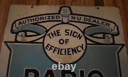 RARE Vintage National Union Radio Tubes Service 2-Sided Metal Advertising SIGN