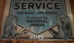 RARE Vintage National Union Radio Tubes Service 2-Sided Metal Advertising SIGN