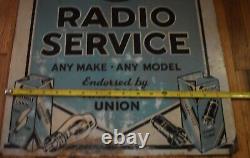 RARE Vintage National Union Radio Tubes Service 2-Sided Metal Advertising SIGN