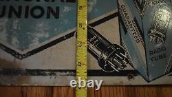 RARE Vintage National Union Radio Tubes Service 2-Sided Metal Advertising SIGN