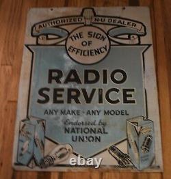 RARE Vintage National Union Radio Tubes Service 2-Sided Metal Advertising SIGN