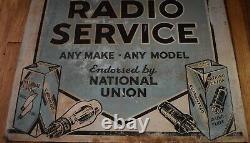 RARE Vintage National Union Radio Tubes Service 2-Sided Metal Advertising SIGN