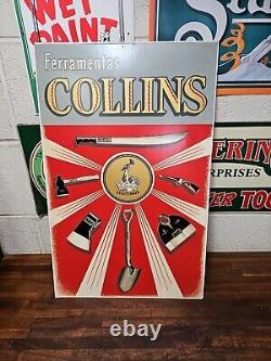 RARE Vintage ORIGINAL COLLINS TOOLS AXE ADVERTISING SIGN 22 x 14 cardboard