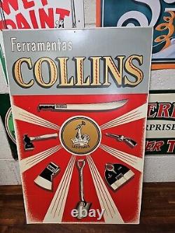 RARE Vintage ORIGINAL COLLINS TOOLS AXE ADVERTISING SIGN 22 x 14 cardboard