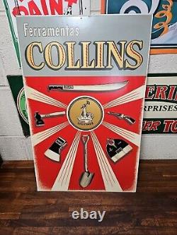RARE Vintage ORIGINAL COLLINS TOOLS AXE ADVERTISING SIGN 22 x 14 cardboard
