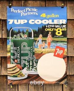RARE Vintage Original 7UP COOLER Soda Drink The UNCOLA Advertising Poster Sign