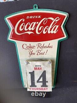 RARE Vintage Original Fishtail Coca Cola METAL SIGN CALENDAR