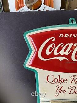 RARE Vintage Original Fishtail Coca Cola METAL SIGN CALENDAR