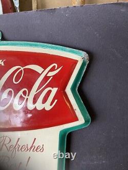 RARE Vintage Original Fishtail Coca Cola METAL SIGN CALENDAR
