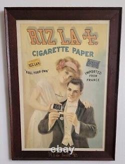 RARE Vintage Rizla Cigarette Paper Advertising Poster in RIZ LA. Branded Frame