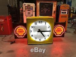 RARE Vintage SHELL Oil Gas Large NEON CLOCK Double Sided Gasoline STORE DISPLAY