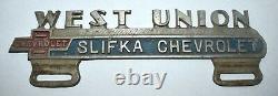 RARE Vintage SLIFKA Chevy WEST UNION IA Advertising License Plate Topper SIGN