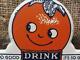 RARE Vintage Smile Beverage Metal License Tag Sign Antique Orange Cola NOS 9452