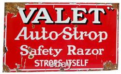 RARE Vintage VALET AutoStrop Safety Razor Porcelain Enamel Sign 20x12 Advertisi