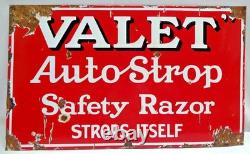 RARE Vintage VALET AutoStrop Safety Razor Porcelain Enamel Sign 20x12 Advertisi