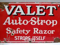 RARE Vintage VALET AutoStrop Safety Razor Porcelain Enamel Sign 20x12 Advertisi