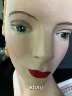 RARE Vintage WOMAN Female Mannequin HEAD Plaster BUST Antique Display Chalk Ware