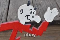 RARE Vintage Wood Reddy Kilowatt Man Electricity Folk Advertising Figurine SIGN