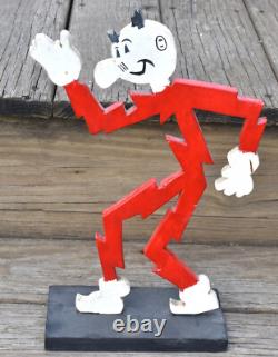 RARE Vintage Wood Reddy Kilowatt Man Electricity Folk Advertising Figurine SIGN