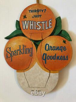 RARE Vtg. 1940's Whistle Orange Soda Advertising Sign Bottle Display Unpunched