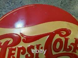 RARE Vtg Metal Tin Soda Bottle Cap Sign Sgl Side Dbl Dot PEPSI-COLA M-106 USA