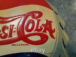 RARE Vtg Metal Tin Soda Bottle Cap Sign Sgl Side Dbl Dot PEPSI-COLA M-106 USA