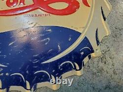 RARE Vtg Metal Tin Soda Bottle Cap Sign Sgl Side Dbl Dot PEPSI-COLA M-106 USA