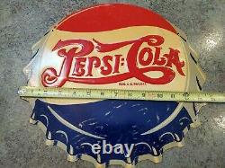 RARE Vtg Metal Tin Soda Bottle Cap Sign Sgl Side Dbl Dot PEPSI-COLA M-106 USA