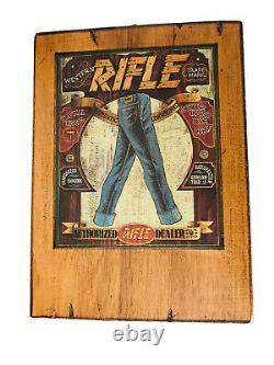 RIFLE JEANS DISPLAY SIGN Rare Vintage Rifle Jeans Italy Italia Wood Sign 1980s