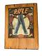 RIFLE JEANS DISPLAY SIGN Rare Vintage Rifle Jeans Italy Italia Wood Sign 1980s