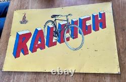 Raleigh Advertising Cycle Sign Original Metal Rare Bicycle Metal Vintage Enamel