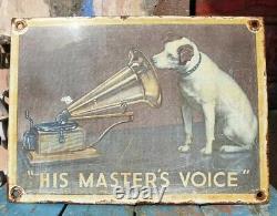 Rare 1930s Old Vintage His Master's Voice Gramophone Porcelain Enamel Sign Board