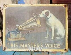 Rare 1930s Old Vintage His Master's Voice Gramophone Porcelain Enamel Sign Board
