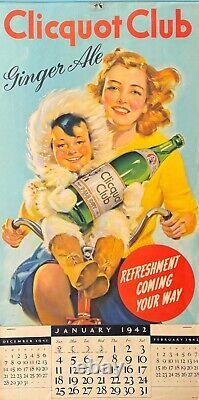 Rare 1942 Clicquot Club Ginger Ale Calendar, Vintage Advertising, Eskimo Mascot